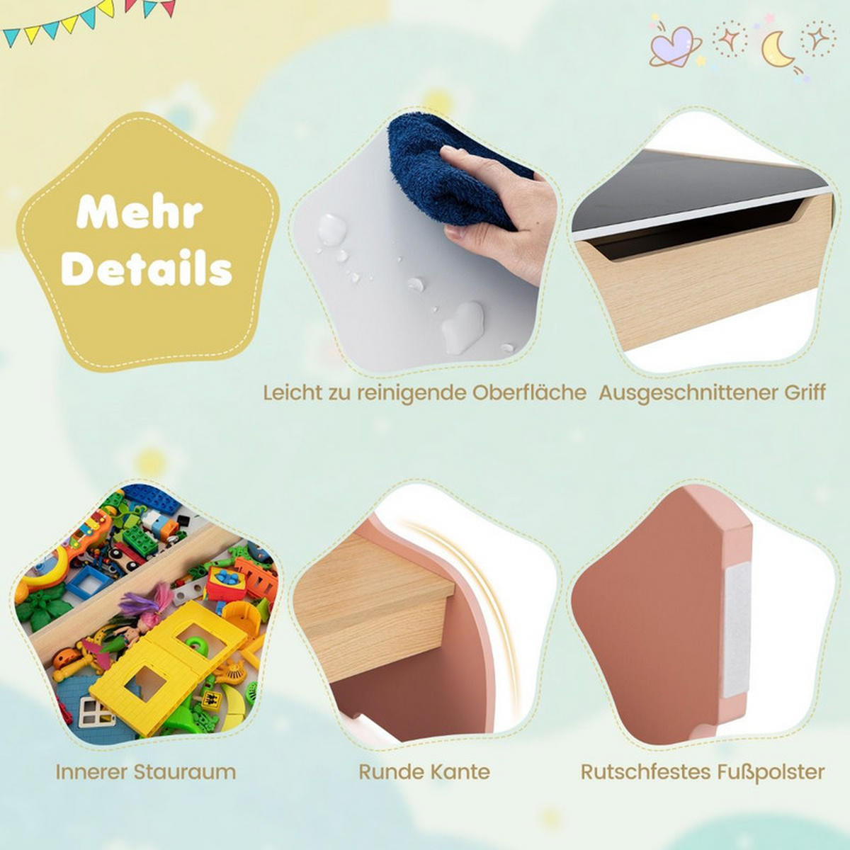 KINDERTISCH mit Stuhl bunt(3-tlg) - Multicolor, Holzwerkstoff (63.5/48/61.5cm) - COSTWAY