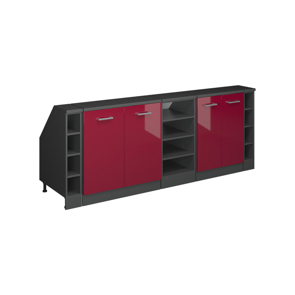 Vicco KUCHYŇSKÁ SKŘÍŇKA POD ŠIKMOU STŘECHU R-Line Červená vysoký lesk 210 cm Sada 5 korpusů skříně hloubka 60 cm