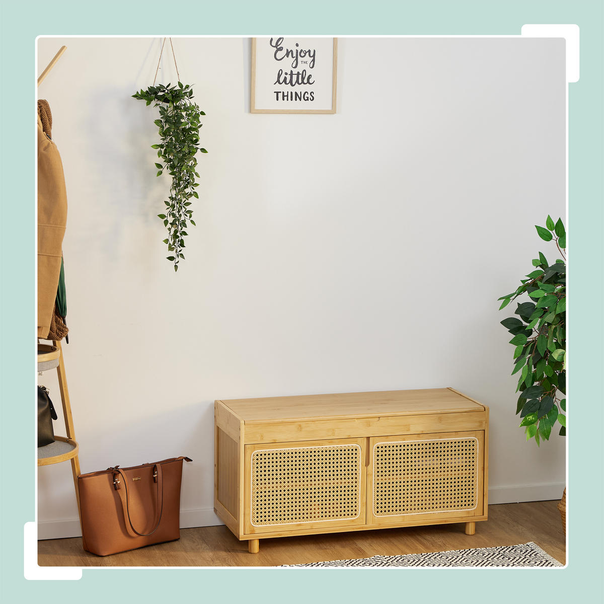 SCHUHBANK - Hellbraun, Holz/Kunststoff (90/45/37cm) - Relaxdays