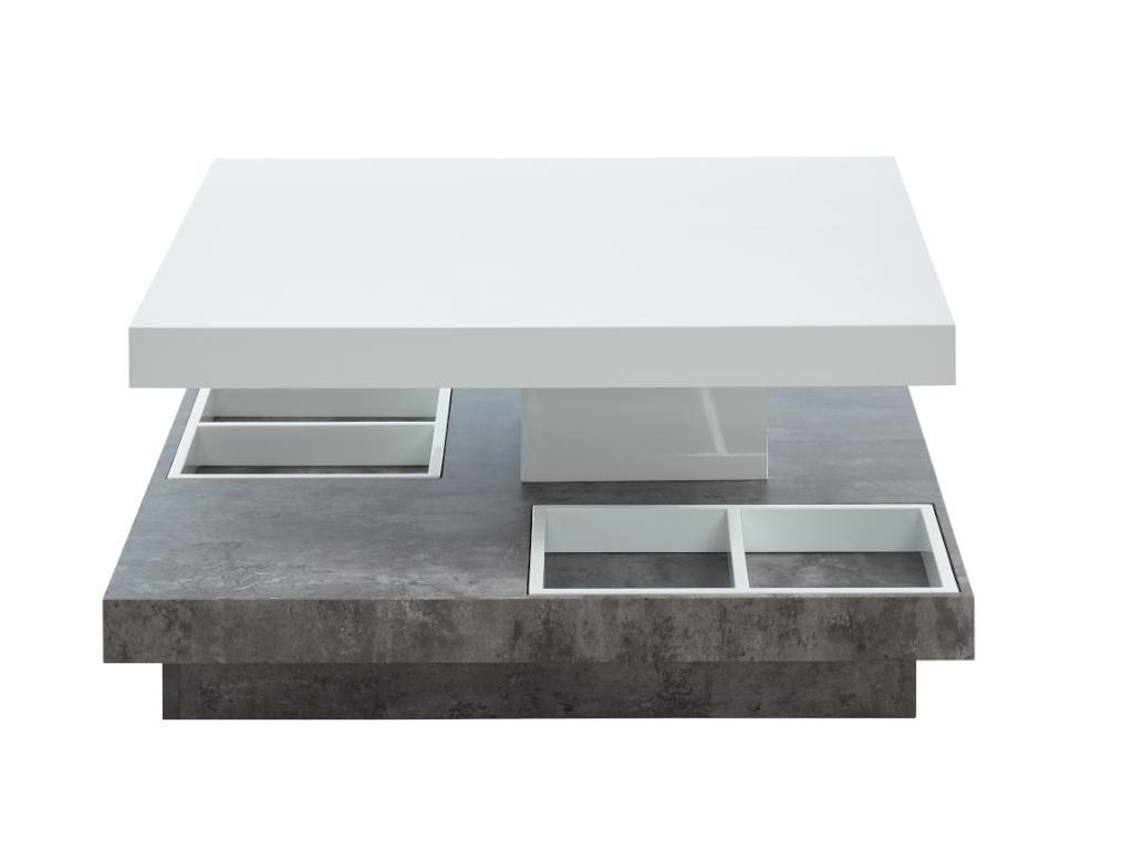 COUCHTISCH mit drehbarer Tischplatte - MDF - Weiß lackiert & Beton-Optik - FAUSTO II - Grau, Holz (80/80/34cm) - Vente-Unique