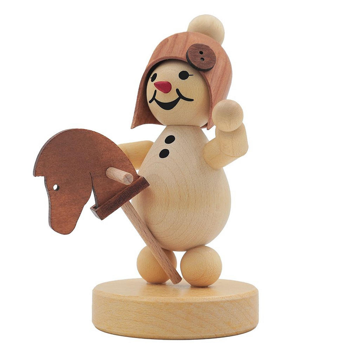 HOLZFIGUR Schneemädchen mit Steckenpferd auf Sockel 7 cm - Multicolor, Holz (5/1/0.1cm)
