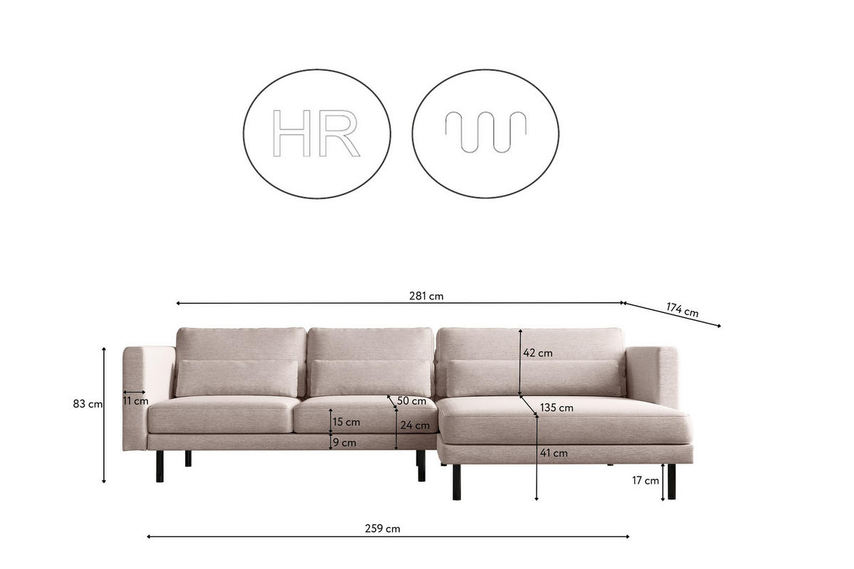 ECKSOFA L-form Dani Stoff Verita Beige Rechts - Sandfarben, Holz (281/174cm) - Kaiser Möbel