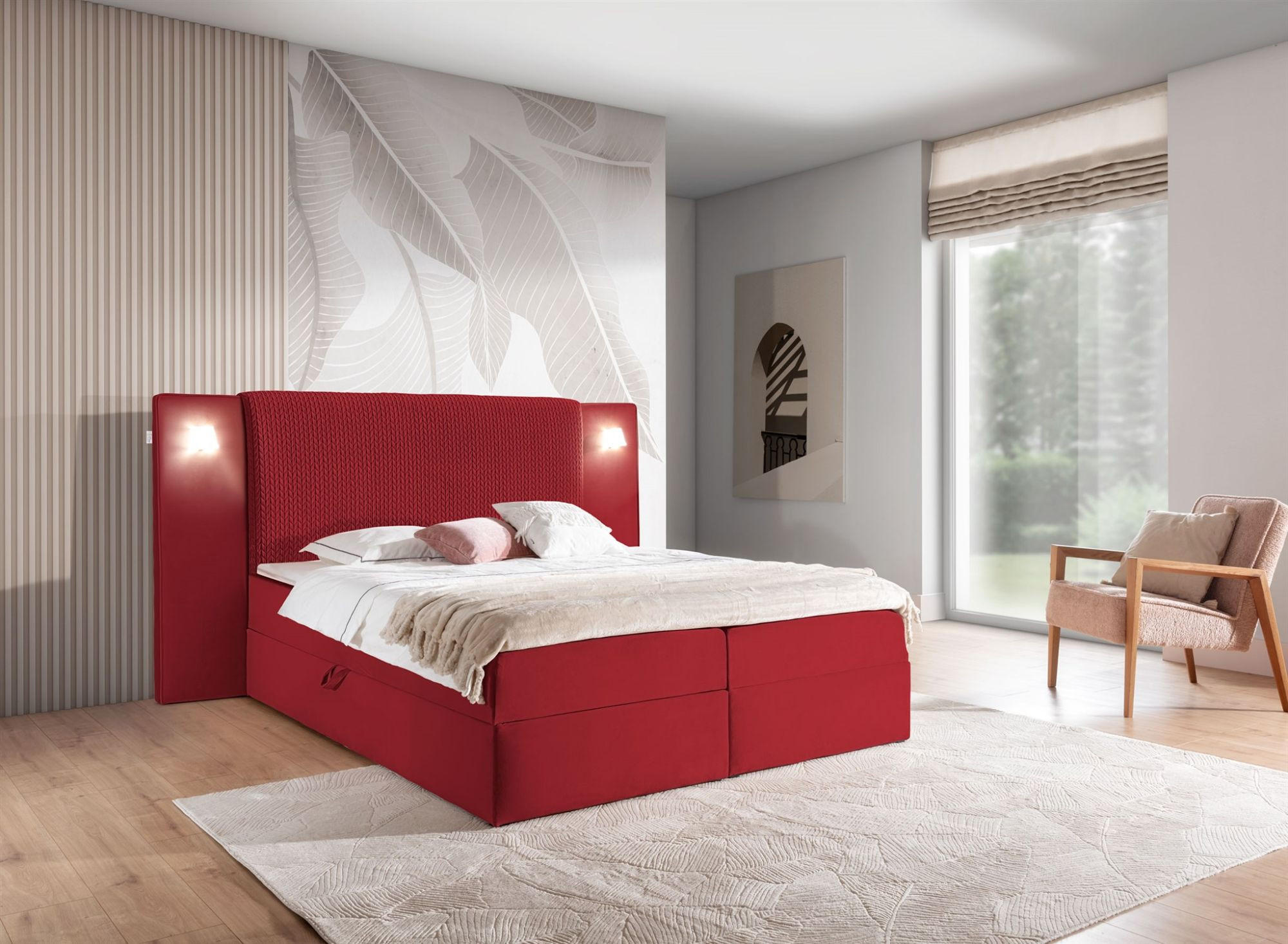 BOXBETT Marten überlänge Set.1 - Rot, Holzwerkstoff/Textil (140/220cm) - Fun Möbel