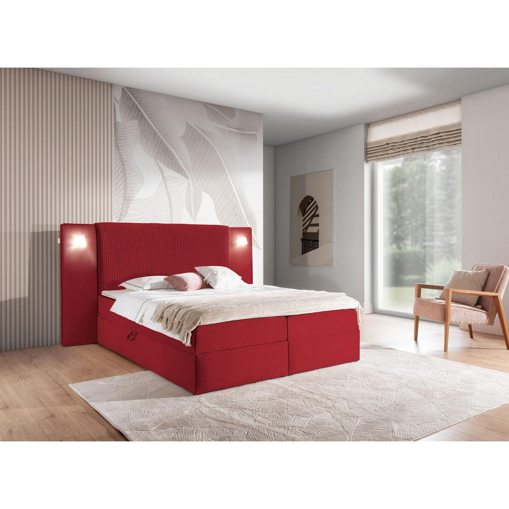 Thumbnail - Fun Möbel Boxbett, Rot, Textil, 120x200 cm, Schlafzimmer, Betten, Boxspringbetten