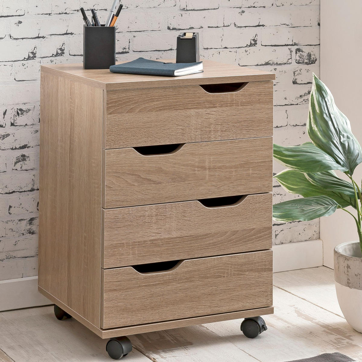 ROLLCONTAINER – Weiß, 4 Schubladen, Rollen, stilvoll, für Büro - Beige/Schwarz, Holz/Kunststoff (40/60/40cm) - KADIMA DESIGN