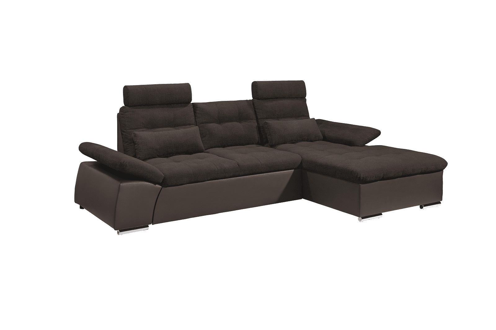 ECKSOFA mit Schlaffunktion und verstellbaren Armlehnen - Chromfarben/Dunkelbraun, Kunststoff/Textil (170/268cm) - ed exciting design