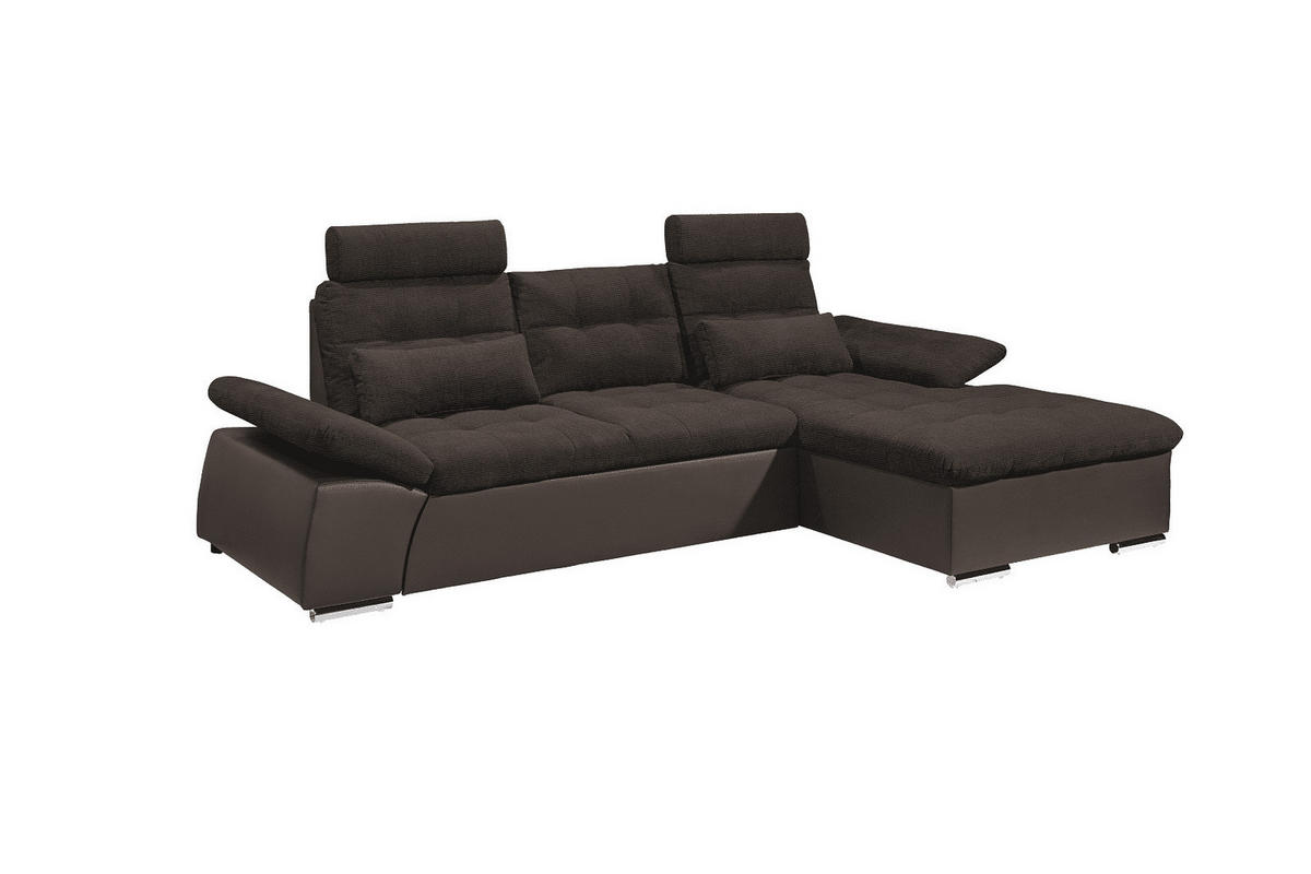 ECKSOFA mit Schlaffunktion und verstellbaren Armlehnen - Chromfarben/Dunkelbraun, Kunststoff/Textil (170/268cm) - ed exciting design