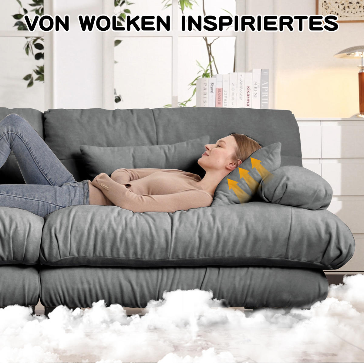 3-SITZER Sofa aus Chenille in Grau 313x77x81 cm mit tiefem Sitz - Grau, Textil (313/81/77cm) - IVMEU