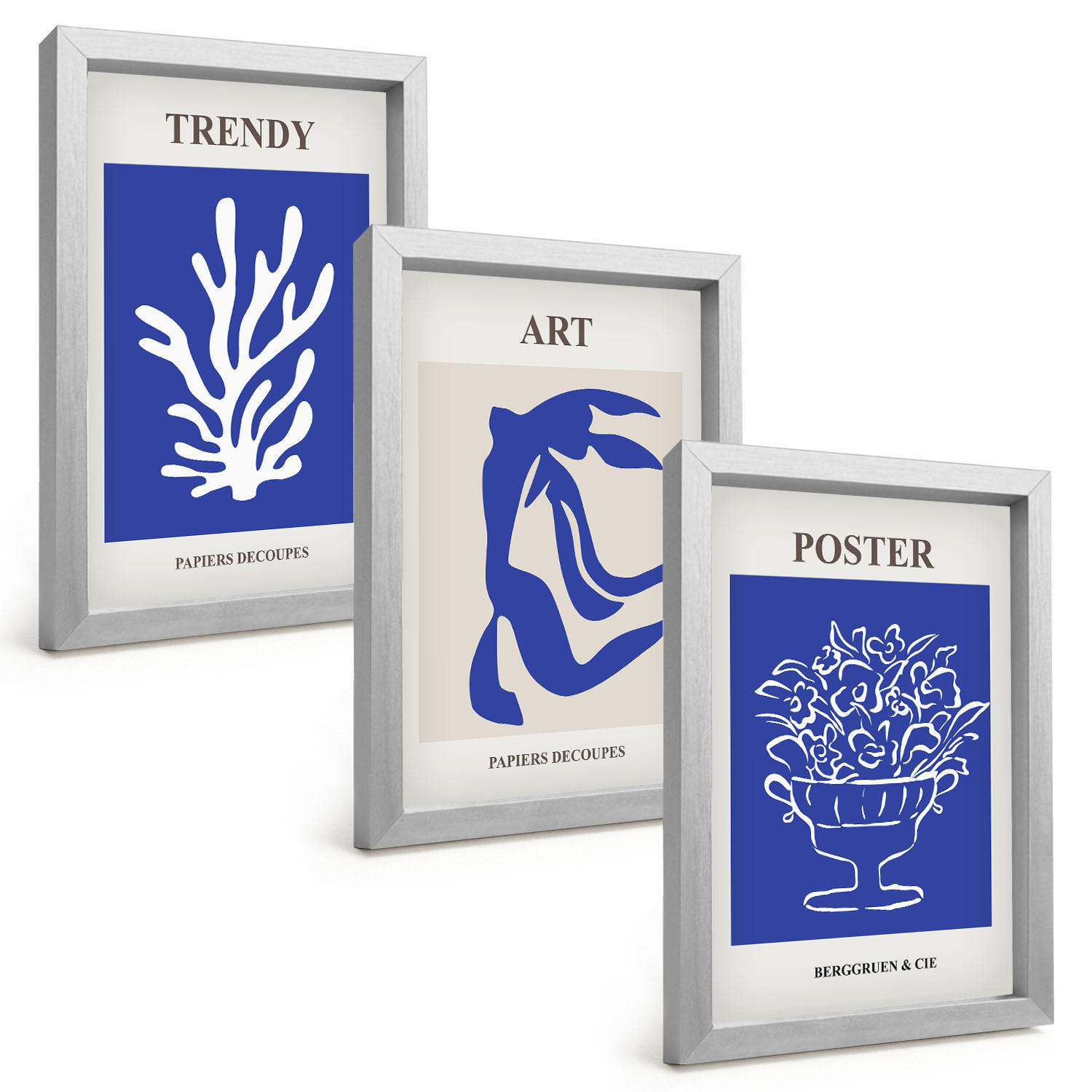BILDER SET 3er Set - 20x30 cm Silberner Rahmen - Matisses abstrakte Plakate - Silberfarben, Kunststoff (20/30cm) - TULUP