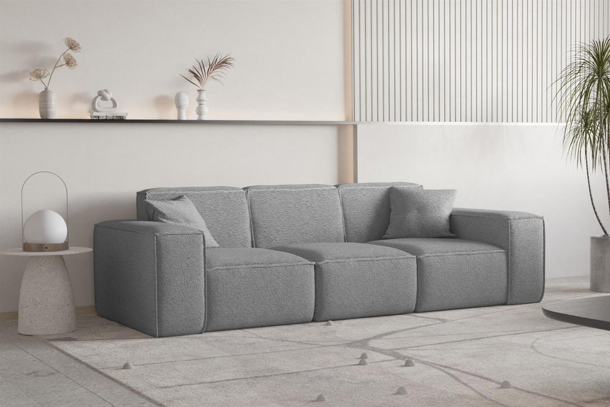 SOFASET Celes Premium 3-2-1 In Ascot - Grau, Holzwerkstoff/Textil (225/73/88cm) - Fun Möbel