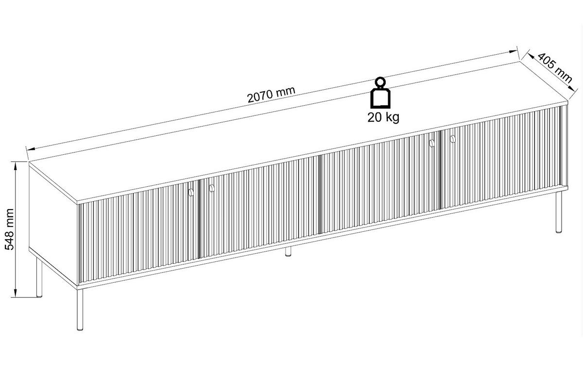 LOWBOARD Iris grau matt 207 / 40,5 / 54,8cm - Schwarz/Grau, Holz/Holzwerkstoff (207/55/41cm) - Feldmann-Wohnen