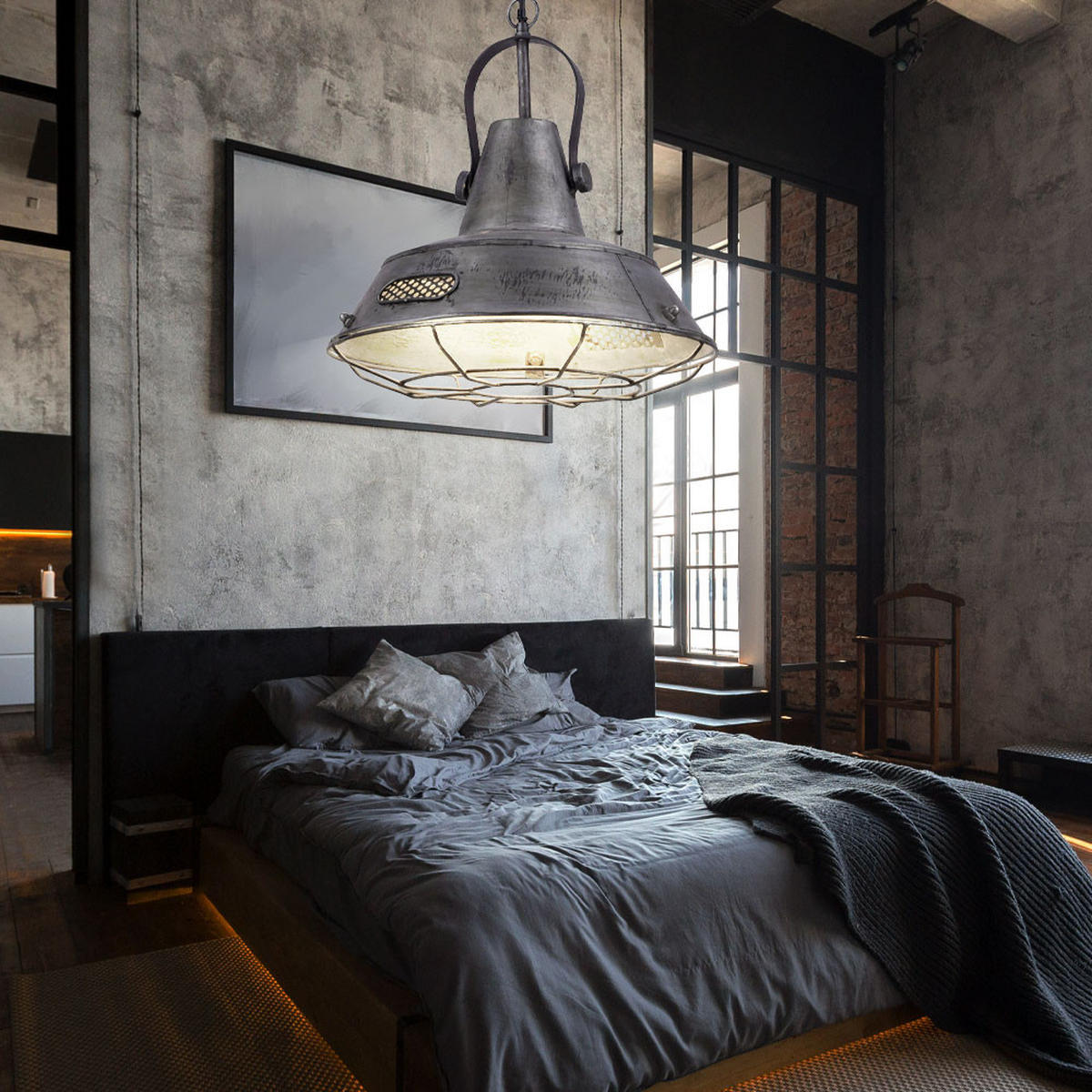 LED HÄNGELEUCHTE Metall Silber Industrie Laterne - Silberfarben, Metall (38/38/120cm)