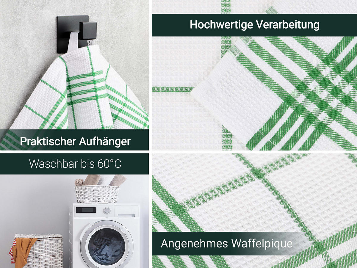 GESCHIRRTÜCHER, 5er-Set, 50x70 cm, 100% Baumwolle, Grün - Grün, Textil (50/70cm) - Zollner