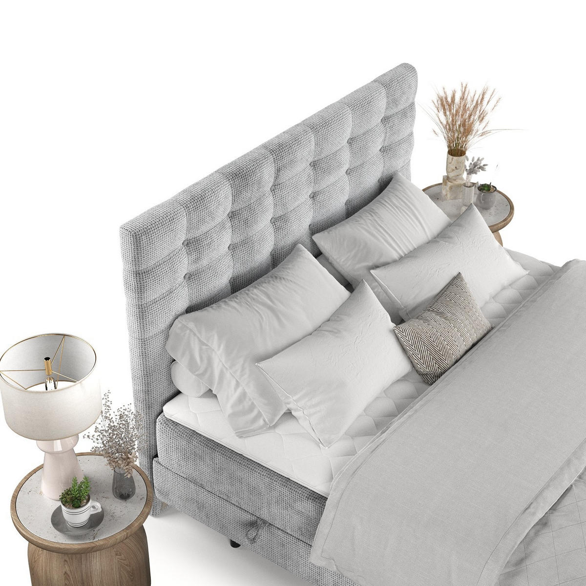 BOXBETT Niro 200/200 cm Hellgrau im Bonita Stoff - Hellgrau/Schwarz, Holz/Holzwerkstoff (200/200cm) - AltaBeds