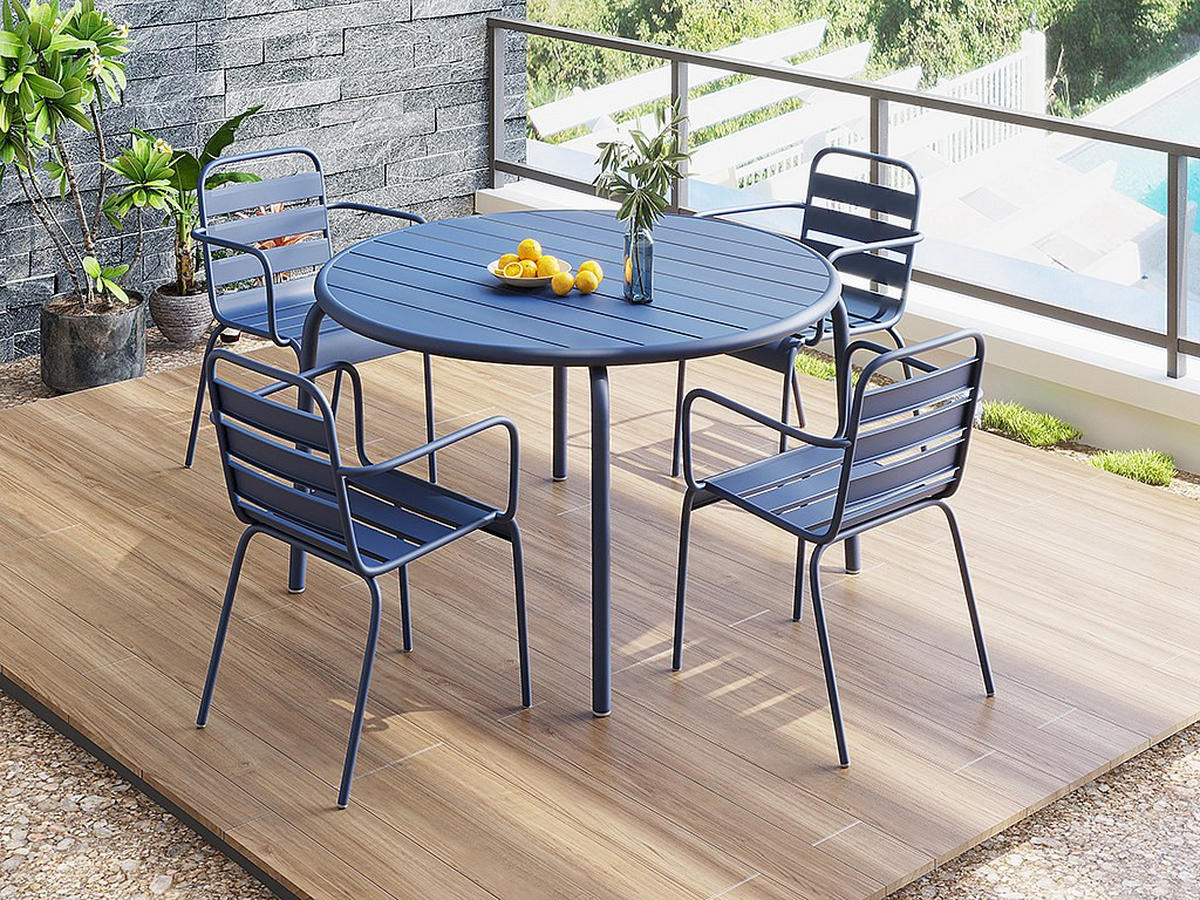 GARTENSTUHL - 56cm x 59cm - Stahl - marineblau - MIRMANDE - Blau, Metall (56/79/59cm) - Vente-Unique