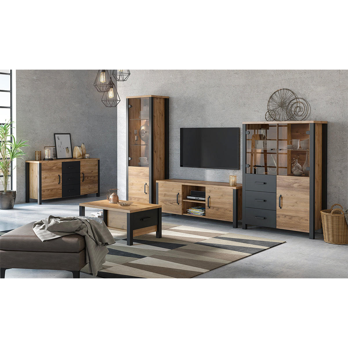 VITRINE Lyam Holz und Schwarz - Braun, Holzwerkstoff (101/146/43cm) - Petits-meubles
