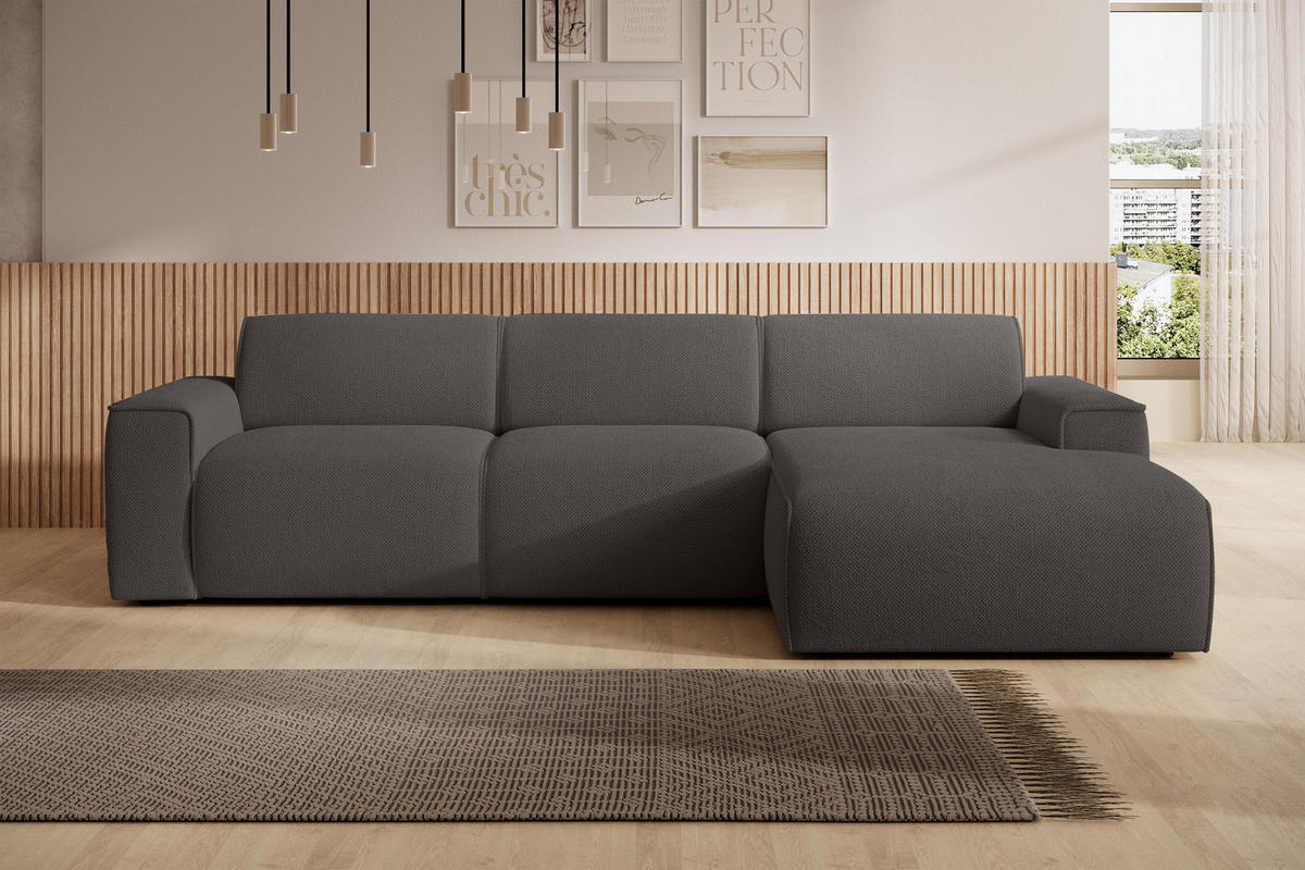 ECKSOFA L Form Didim mini Grau 310/165/78 cm – stilvolle kleine Eckcouch R - Schwarz/Grau, Kunststoff/Textil (310/165cm) - AX Living