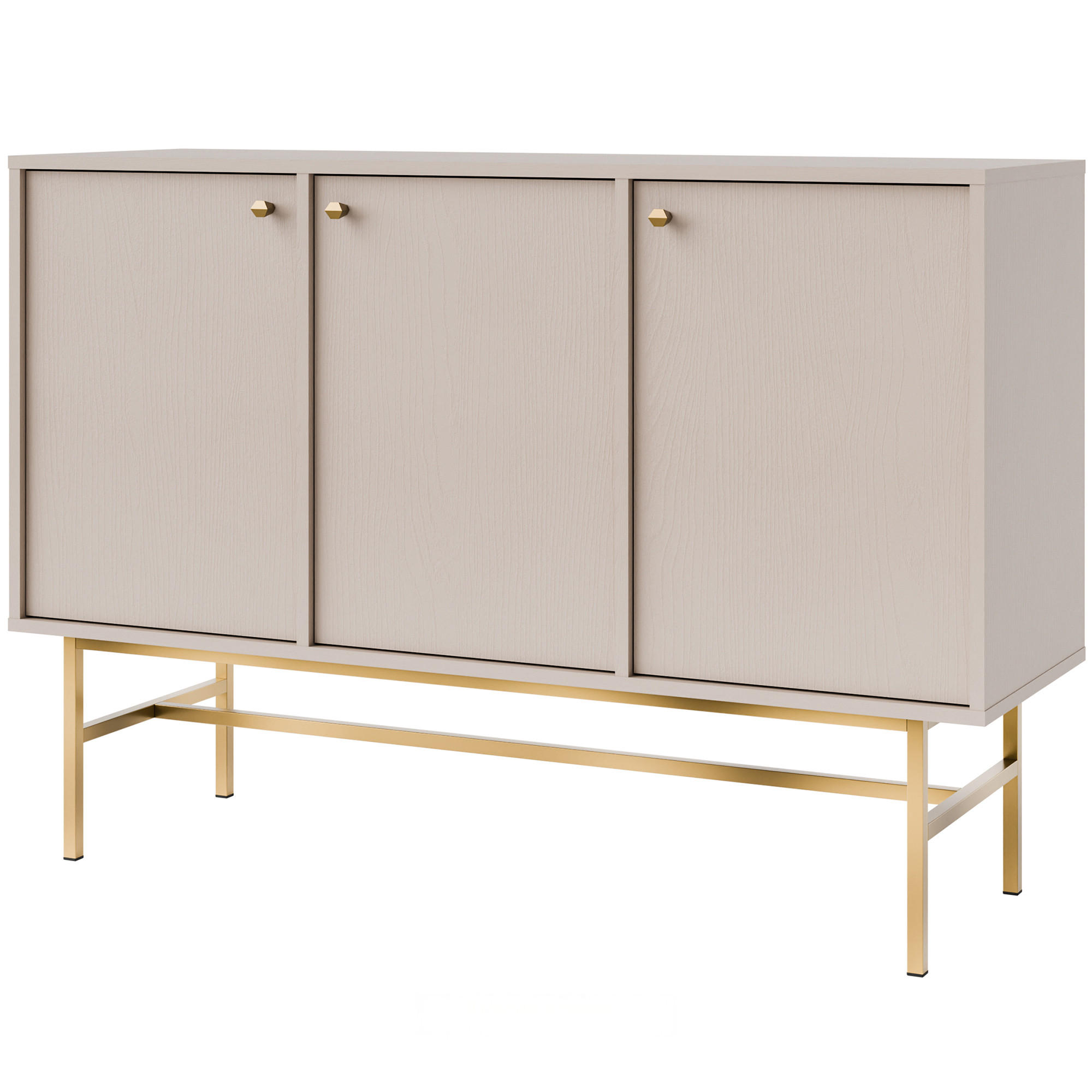 KOMMODE FLOREN, Creme/Gold - Creme, Holzwerkstoff/Metall (124.5/86.4/40.8cm) - KONSIMO®