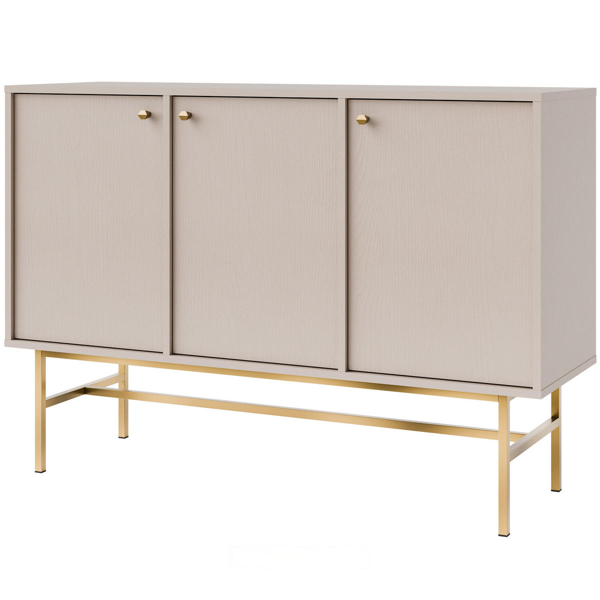 KOMMODE FLOREN, Creme/Gold - Creme, Holzwerkstoff/Metall (124.5/86.4/40.8cm) - KONSIMO®
