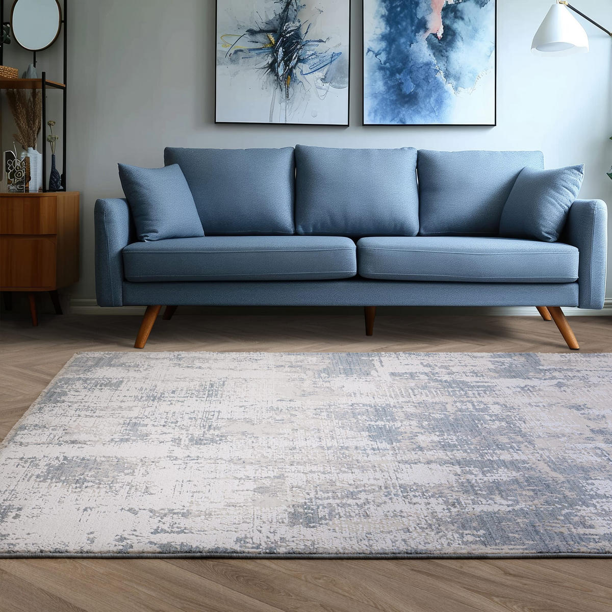 TEPPICH Velours abstrakt flauschig pflegeleicht Naturtöne SIENA-Arbia, Blau 200x300 cm - Blau, Textil (200/300cm) - KADIMA DESIGN