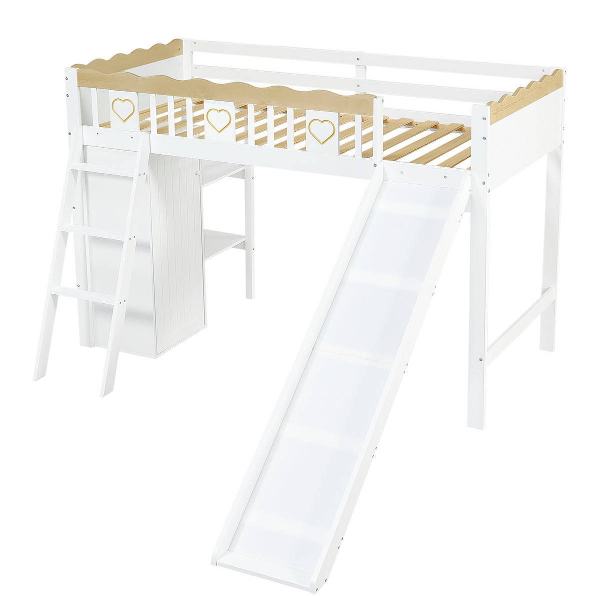 HOCHBETT 90/200 cm Weiß/Natur mit Rutsche und Schrank - Weiß, Holz (90/200cm) - Flora Grace