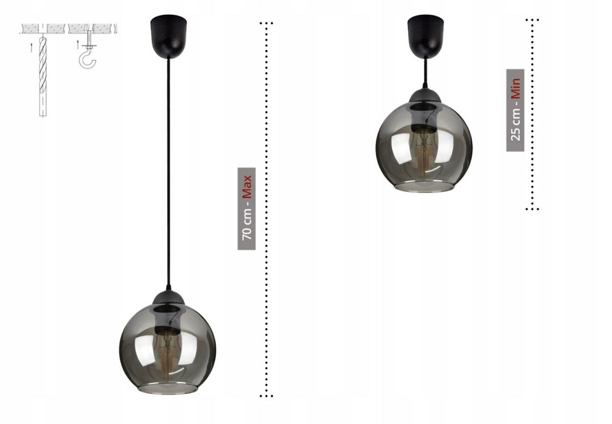 PENDELLEUCHTE Hagen - Transparent/Schwarz, Glas/Metall (14/14/70cm) - kiki design