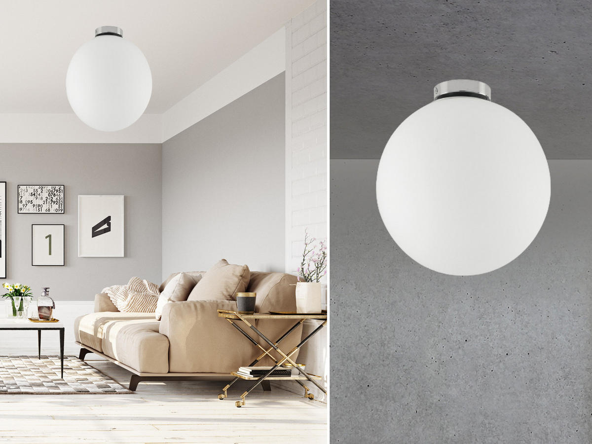 LED-DECKENLEUCHTE Glaskugel Lampenschirm, Ø20cm - Silberfarben/Weiß, Glas/Metall (20/20/22cm) - meineWunschleuchte