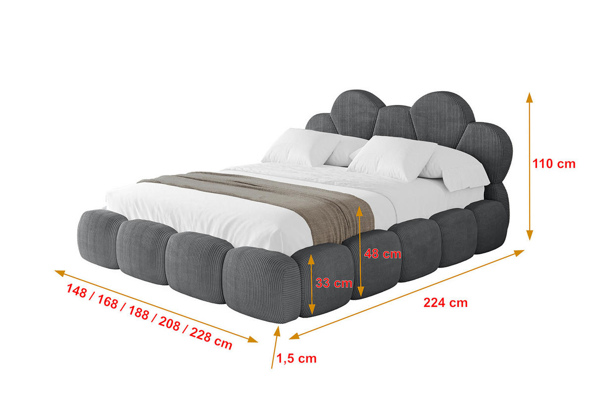 POLSTERBETT mit Bettkasten und Lattenrost, Bett mit Matratze H3/H4 - LANA 120x200 Dunkelgrau - Anthrazit, Holzwerkstoff/Textil (120/200cm) - ALTDECOR