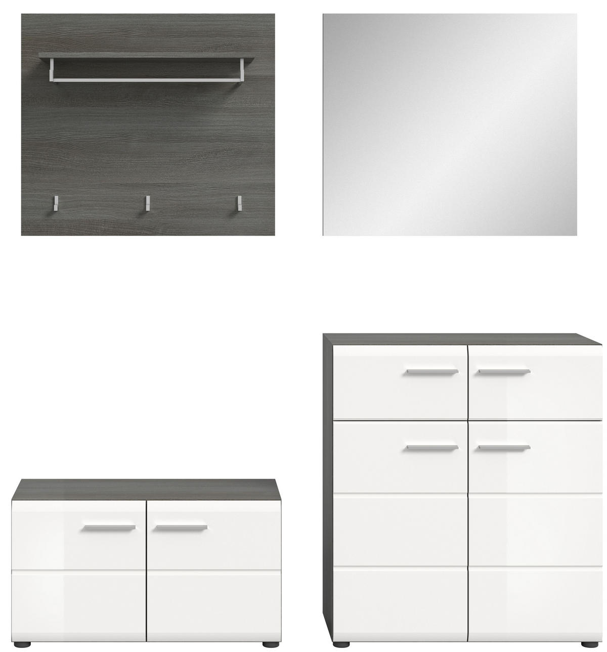 GARDEROBENKOMBINATION Salsa 175x192x37 cm Rauchsilber Weiß 4tlg. - Silberfarben, Holz (175/192/37cm)