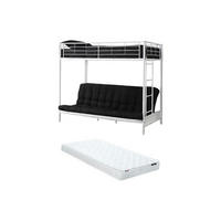 HOCHBETT mit Schlafsofa mit Matratze + Futonmatratze - 90 x 190 cm - Metall - Weiß - MODULO V - Schwarz/Weiß, Metall - Vente-Unique