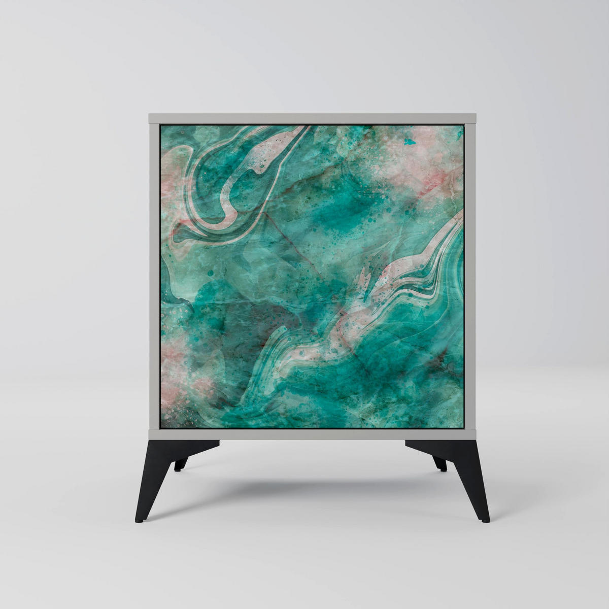 SIDEBOARD ABSTRACT ALCHEMY, Grau, 57,5x42x77,5 cm, Schräge Buchenholzfüße - Buchefarben/Multicolor, Holzwerkstoff/Buchenholz (57.5/77.5/42cm) - SpaceRebels