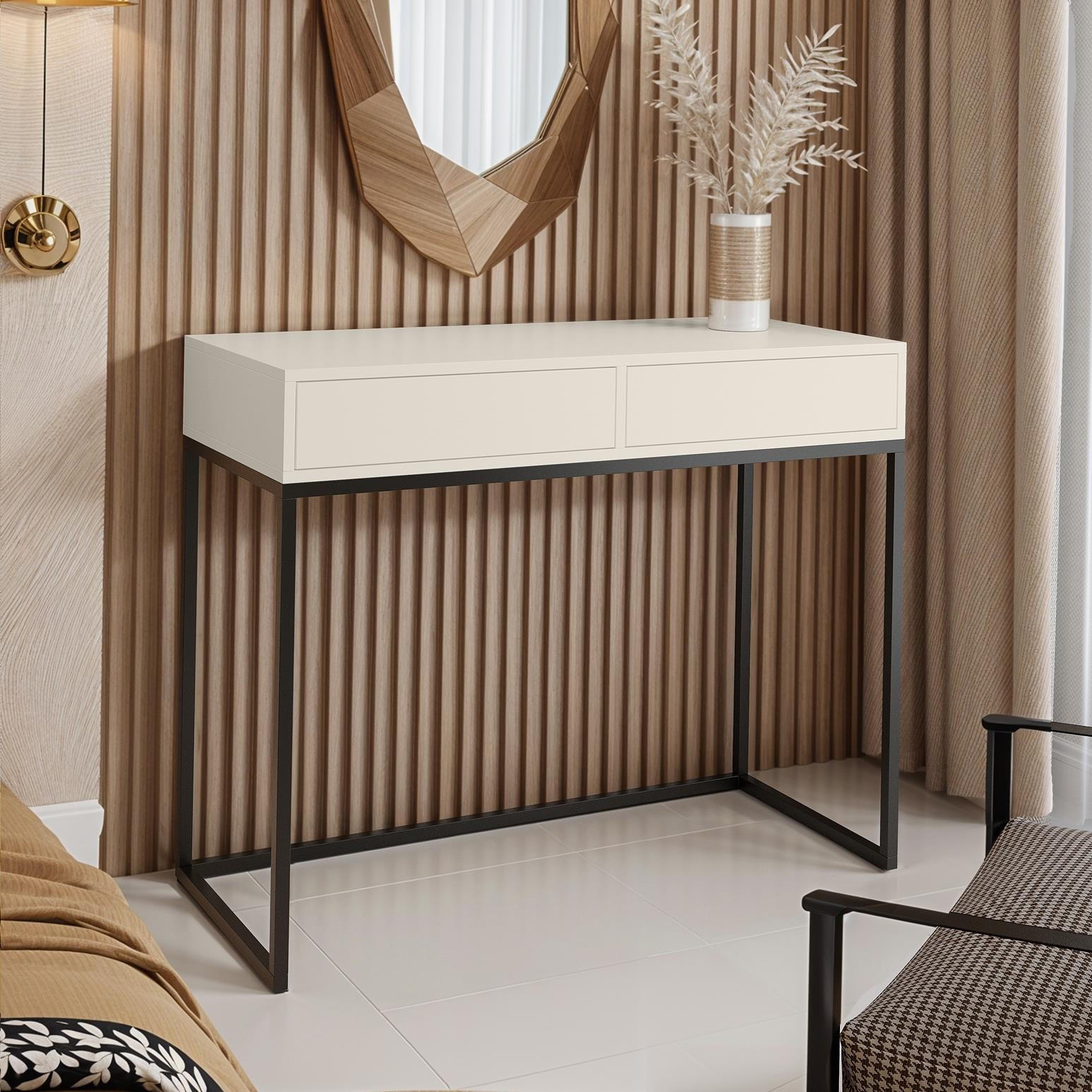 SCHMINKTISCH Cubic 100 Kaschmir, mit Schwarzgestell - Kaschmir/Schwarz, Holzwerkstoff/Metall (35/100/80cm) - Bettso