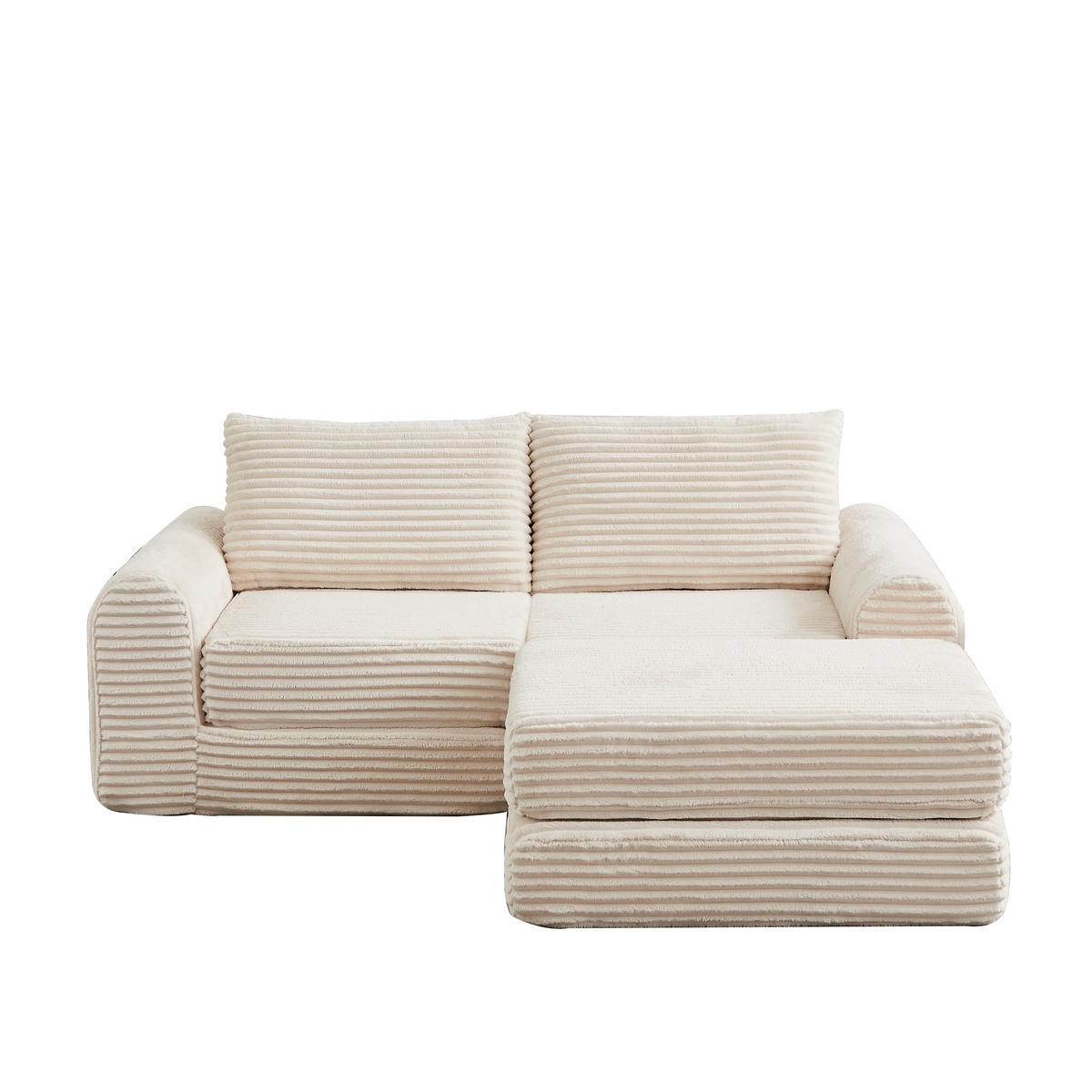SCHLAFSOFA 2-in-1 aus Cord mit 2 Kissen und Hocker - Beige, Textil (194/53/243cm)