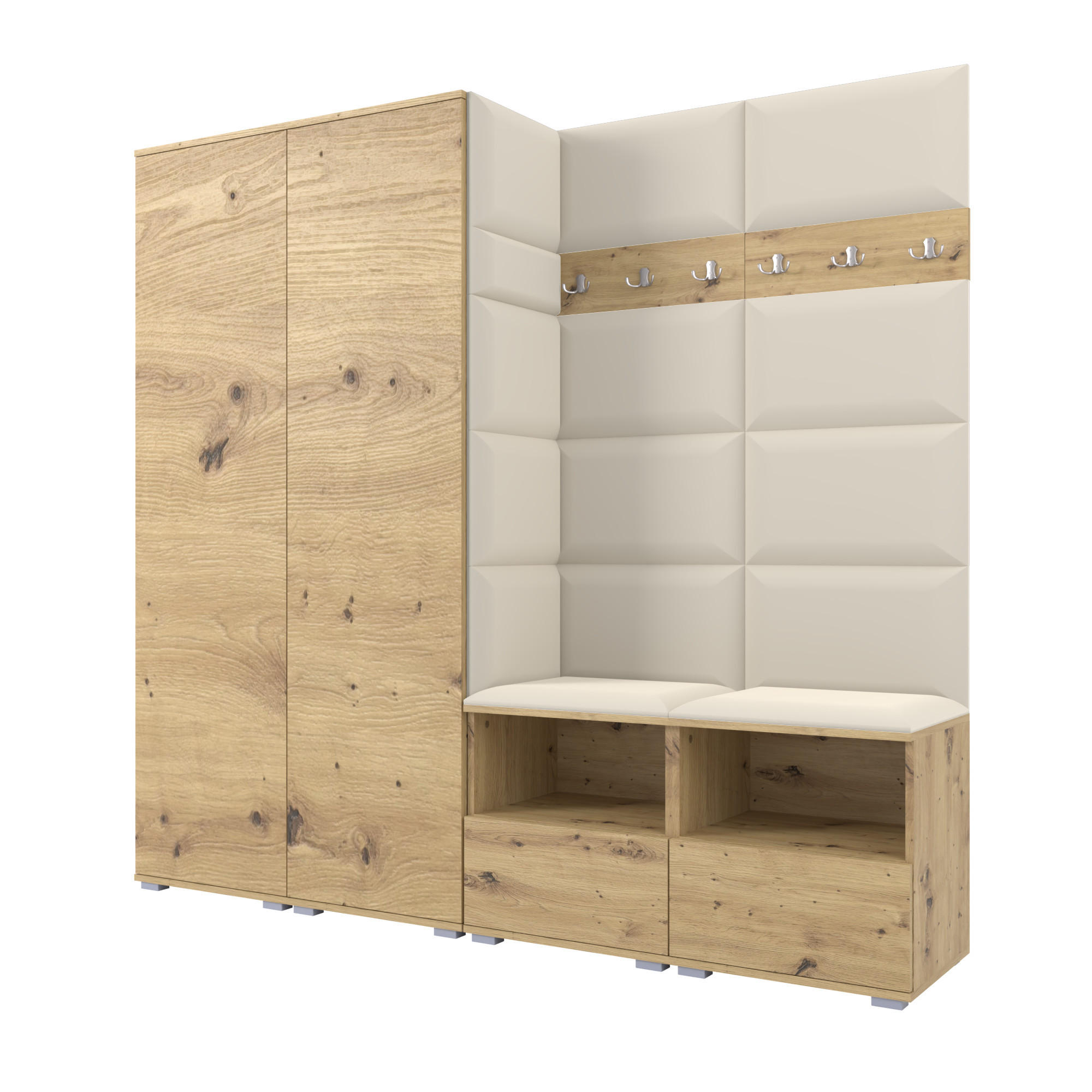 Ravio Garderobe Eiche Artisan, Creme 200x187x40 cm