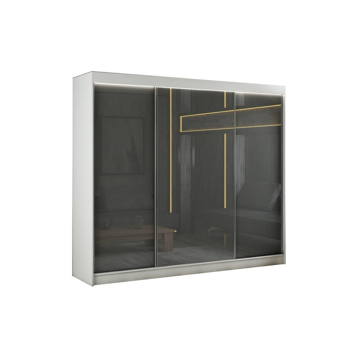 SCHIEBETÜRENSCHRANK TIPI II - Weiß/Grau, Holzwerkstoff (250/215/61cm) - Meblini