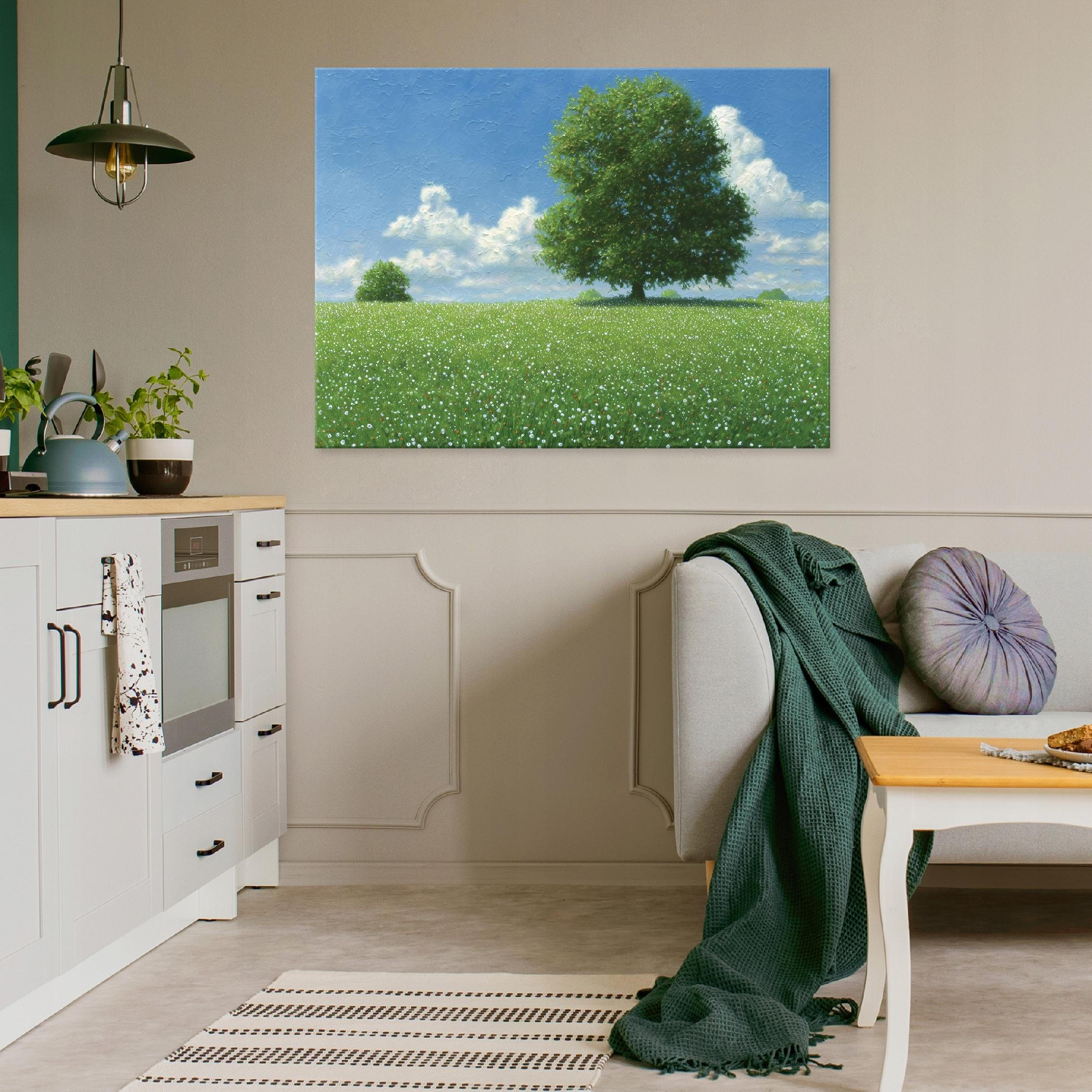 LEINWANDBILD Wiese Baum Grün 100x70 cm - Multicolor, Holzwerkstoff (100/70cm) - Wallarena