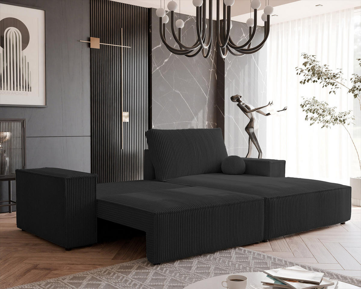 ECKSOFA HUGO Rechts, mit Schlaffunktion und Bettkasten, Anthrazit - Anthrazit, Textil (255/148cm) - Idohome