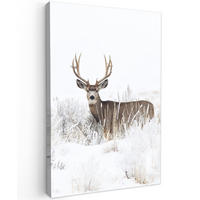 LEINWANDBILD Hirsche - Winter - Schnee - Tiere - Jahreszeiten - Weiß 20x30 cm - Hellbraun, Textil (20/30cm) - MuchoWow