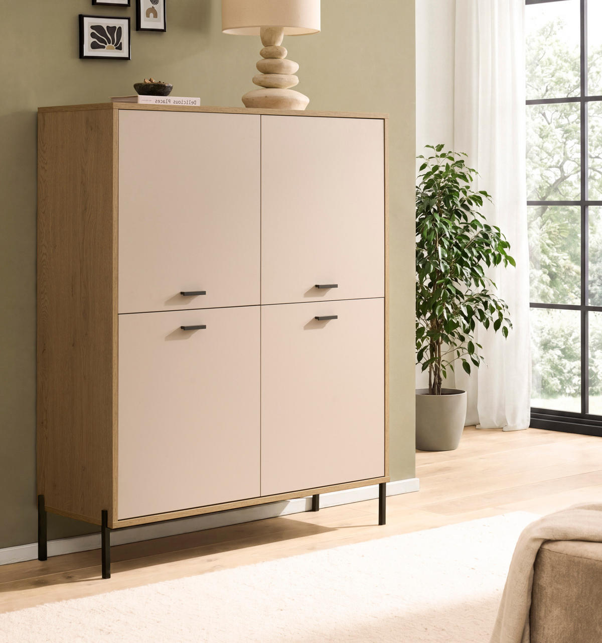 HIGHBOARD Kaschmir, Eiche 115 x 140 cm, Kommode mit Soft-Close - Kaschmir/Eichefarben, Holzwerkstoff/Metall (115/140/40cm) - Furn.Design