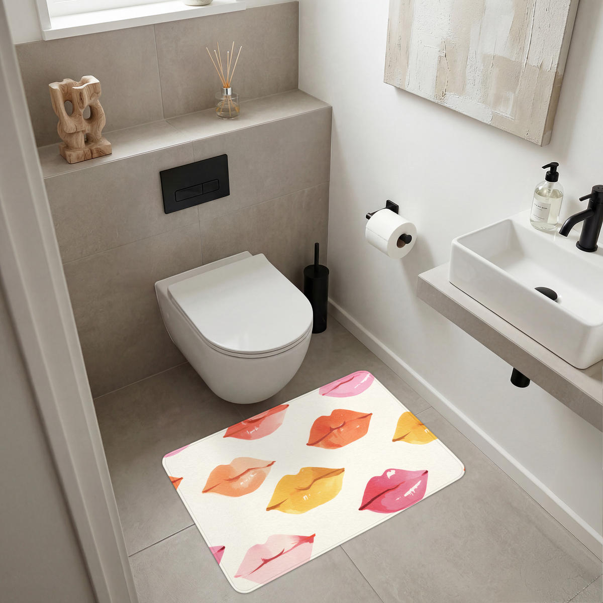 KOUPELNOVÁ PŘEDLOŽKA Rty - barevné - lesklé 90x60 cm - růžová, textil/plast (90/60cm) - OnlyWow