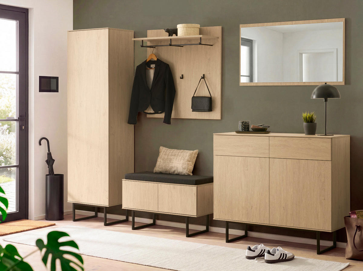 GARDEROBE-SET Stone Eiche 4-teilig 158 cm, Set mit viel Stauraum - Eichefarben/Schwarz, Holzwerkstoff/Metall (158/200/40cm) - Furn.Design