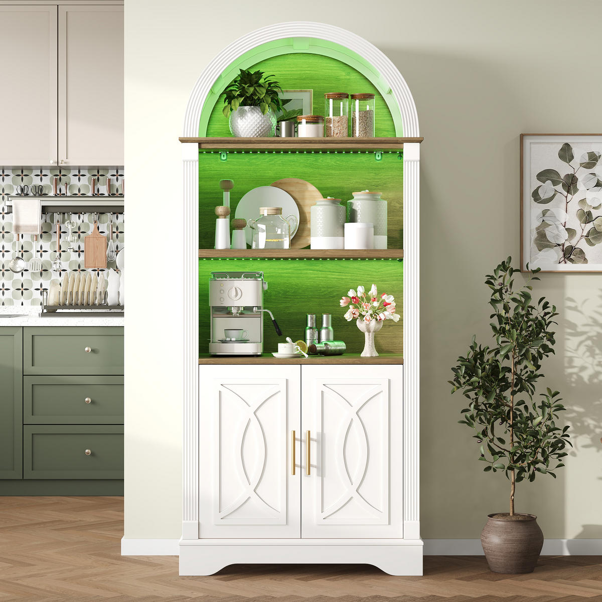 HIGHBOARD Weiß 76,2×40,1×180 cm mit LED‑Beleuchtung und verstellbaren Einlegeböden aus Holzwerkstoff - Weiß, Holzwerkstoff (76.2/180/40.1cm)