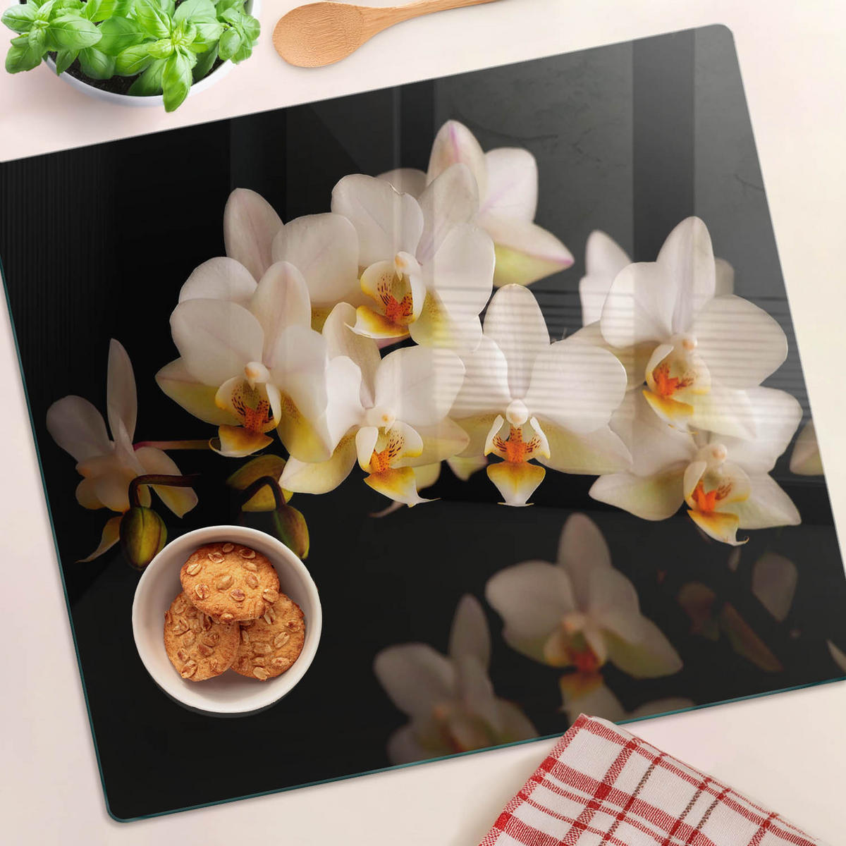 GLASPLATTE 60x52 cm Orchidee - Weiß, Glas (60/0.4/52cm) - TULUP