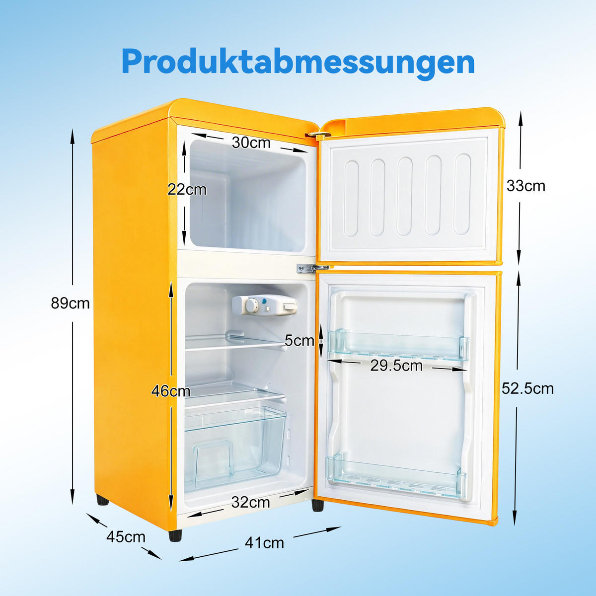 KÜHL-GEFRIER-KOMBINATION 60 l, 22 l Gefriervolumen, Energieeffizienzklasse C, Gelb - Gelb, Metall (45/89/41cm) - FOHERE