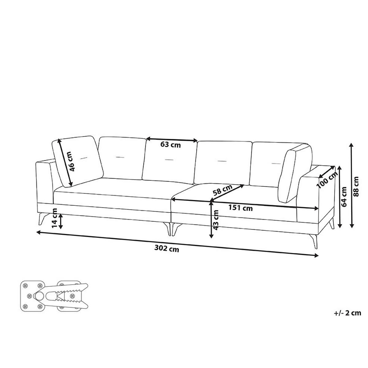 POHOVKA 4-místná Umělý len Šedá Yuri - černá/tmavě šedá, textil (302/88/100cm) - Beliani