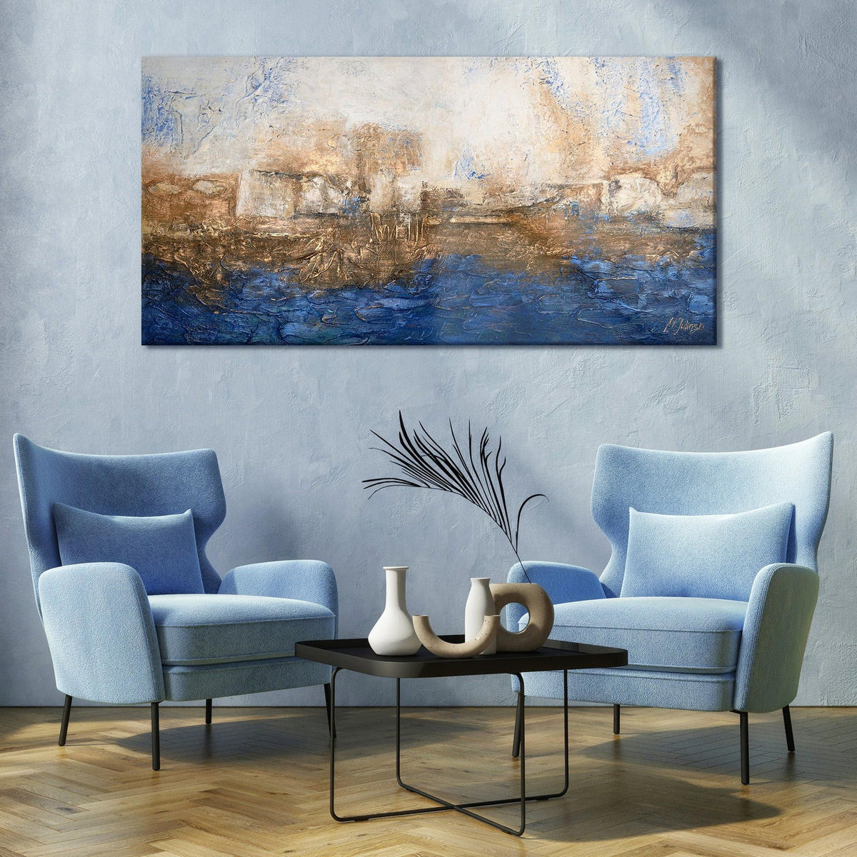 GEMÄLDE Marine auf Keilrahmen 160x80 cm - Blau, Holz (160/80cm) - YS-art gallery
