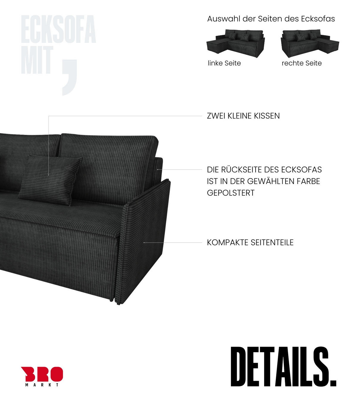 ECKSOFA Atlantic mit Schlaffunktion Grün Cord - Grün, Textil (238/141cm) - Bromarkt