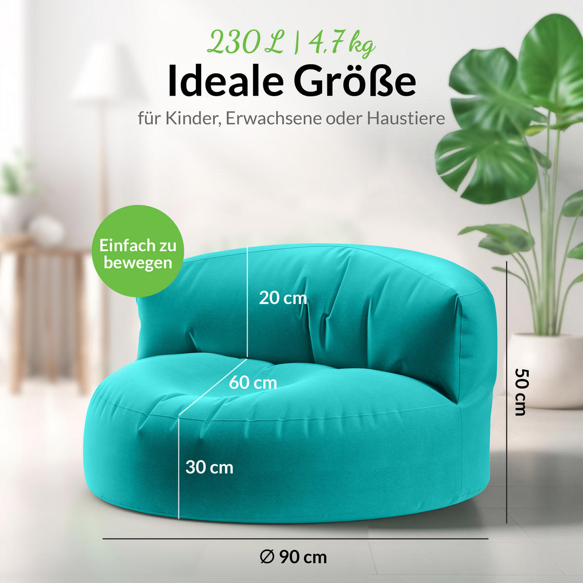 INDOOR OUTDOOR SITZSACK Lounge Sofa - Türkis, Textil (90/50/50cm) - Green Bean