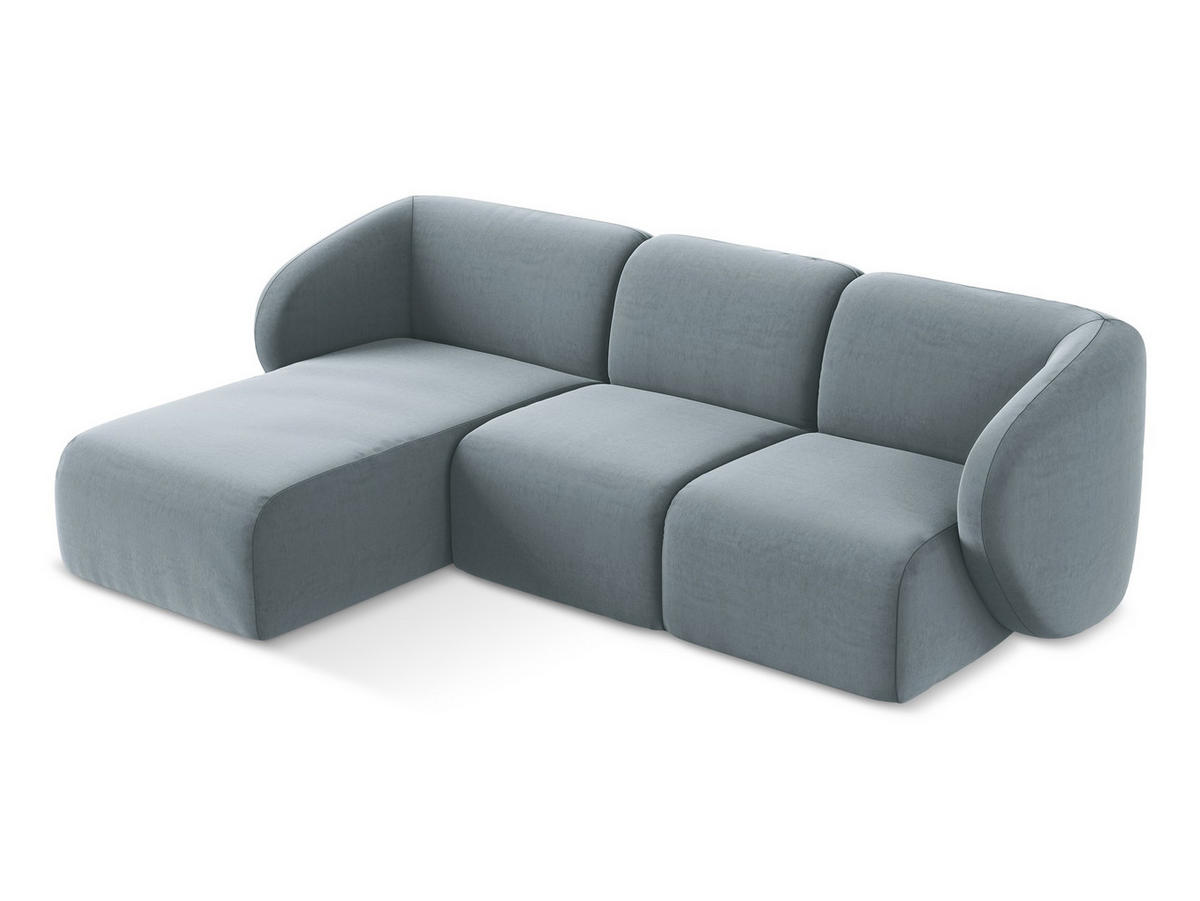 ECKSOFA Links Samt Stoff Blau - Schwarz/Hellblau, Holzwerkstoff/Kunststoff (248/166cm) - Makamii