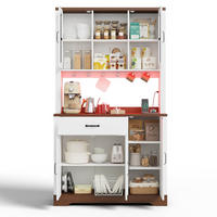 BUFFETSCHRANK 105/40/185 cm aus MDF mit LED-Beleuchtung, Steckdosenmodul und verstellbaren Einlegeböden, Natur/Weiß - Naturfarben, Holzwerkstoff (105/185/40cm) - Redom